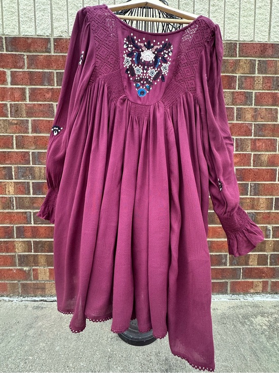 Free People Dresses & Skirts - Free People Plum Dress FloralEmbroidered BOHO Artsy Cottagecore Babydoll Lined